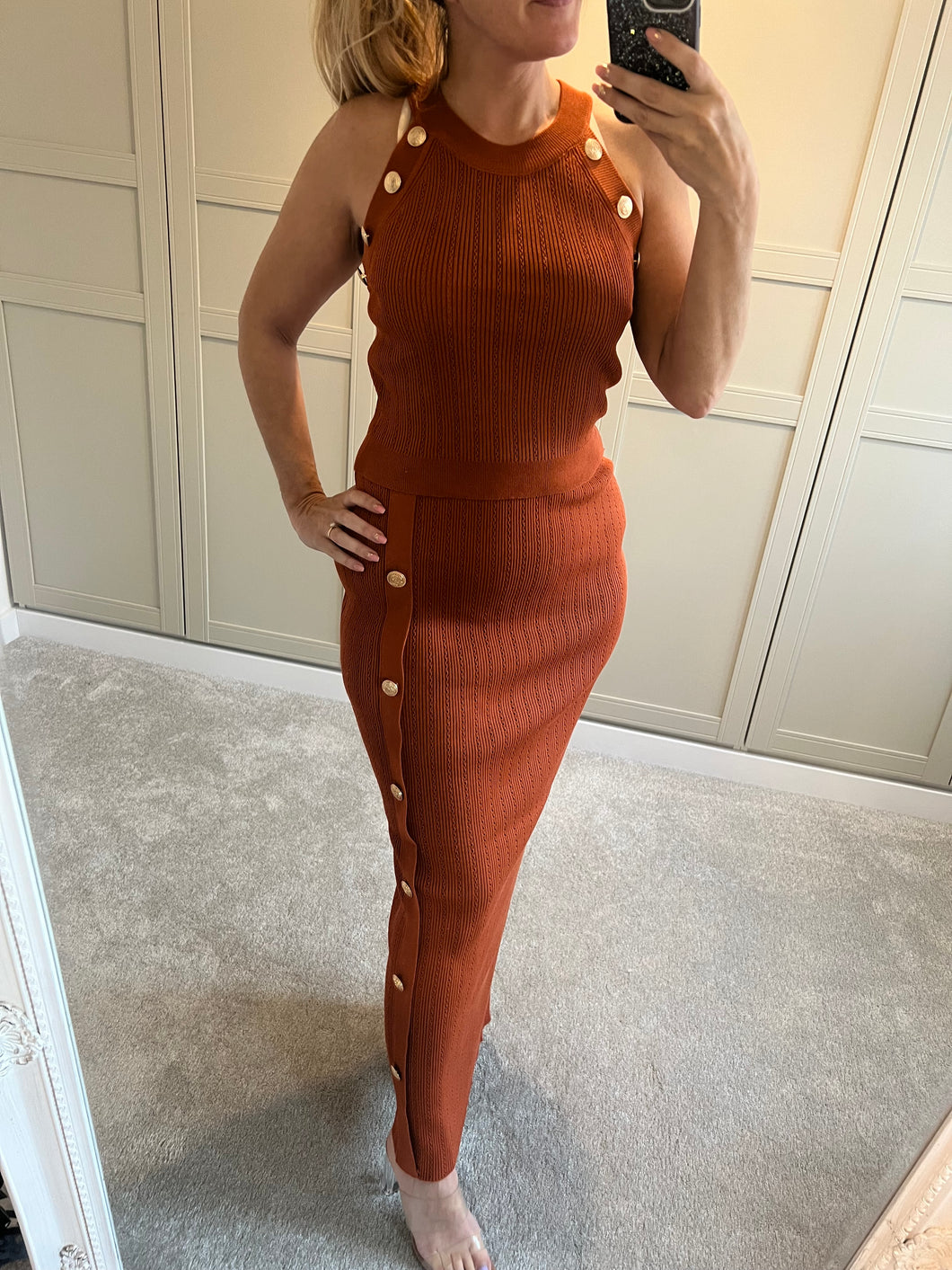 Burnt orange maxi skirt and top co ord