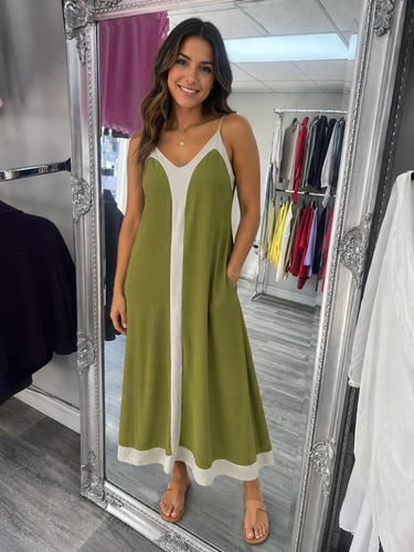 Green block contrast dress