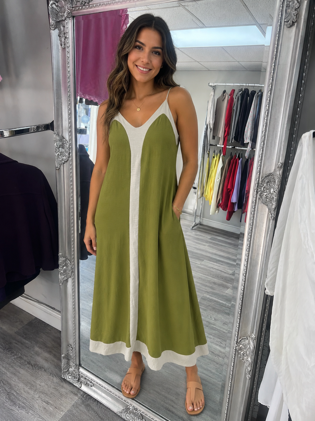 Green block contrast dress