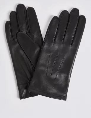 Ladies black leather look gloves