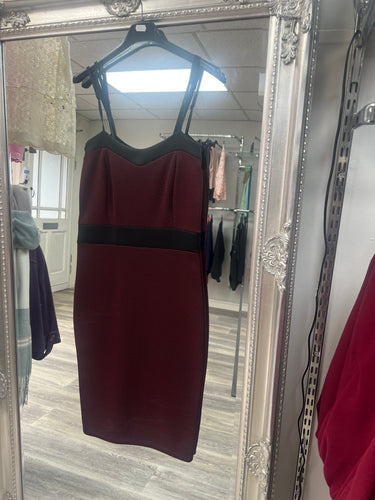 Wine and black midi dress