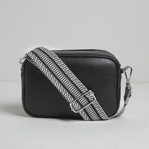 Black cross body bag with Aztec strap