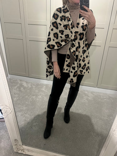 Leopard print tie poncho wrap