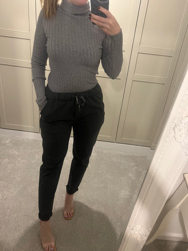 Grey ribbed polo jumper