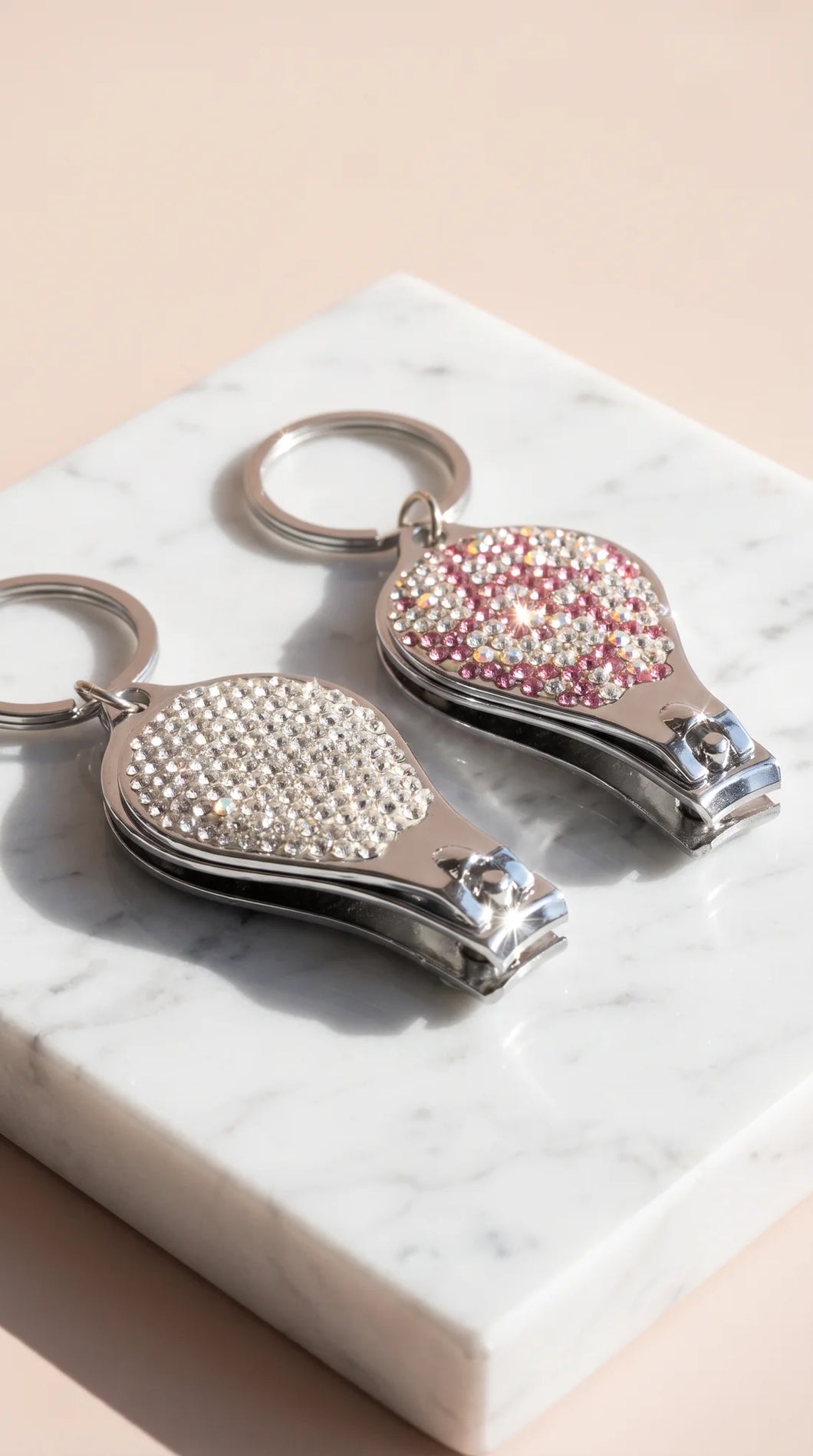 Crystal Silver diamanté nail clipper bottle opener key ring