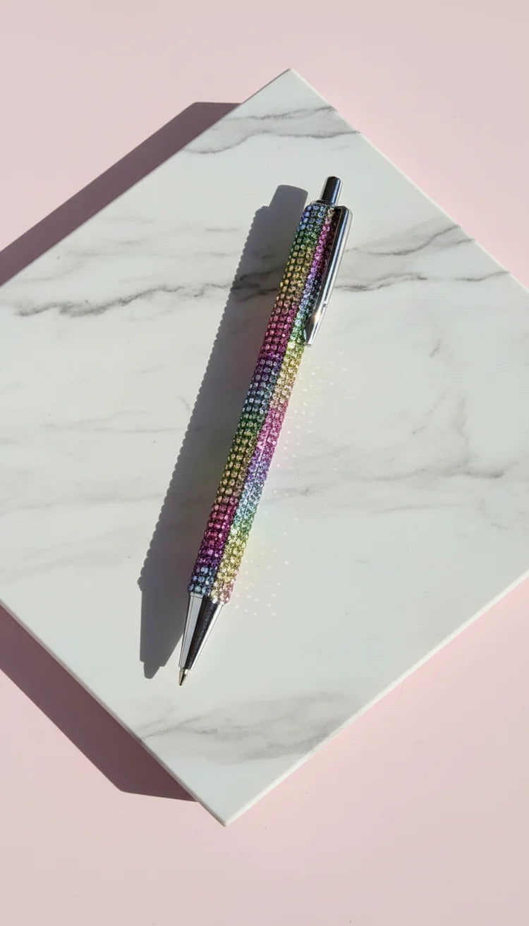 Multi colour diamanté pen in gift sleeve
