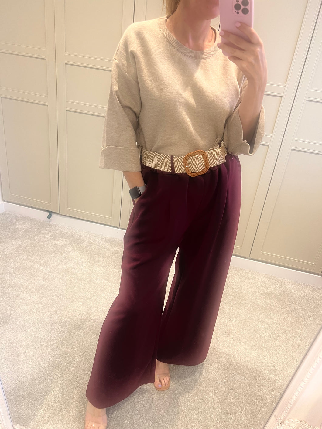 Wide leg wine trousers