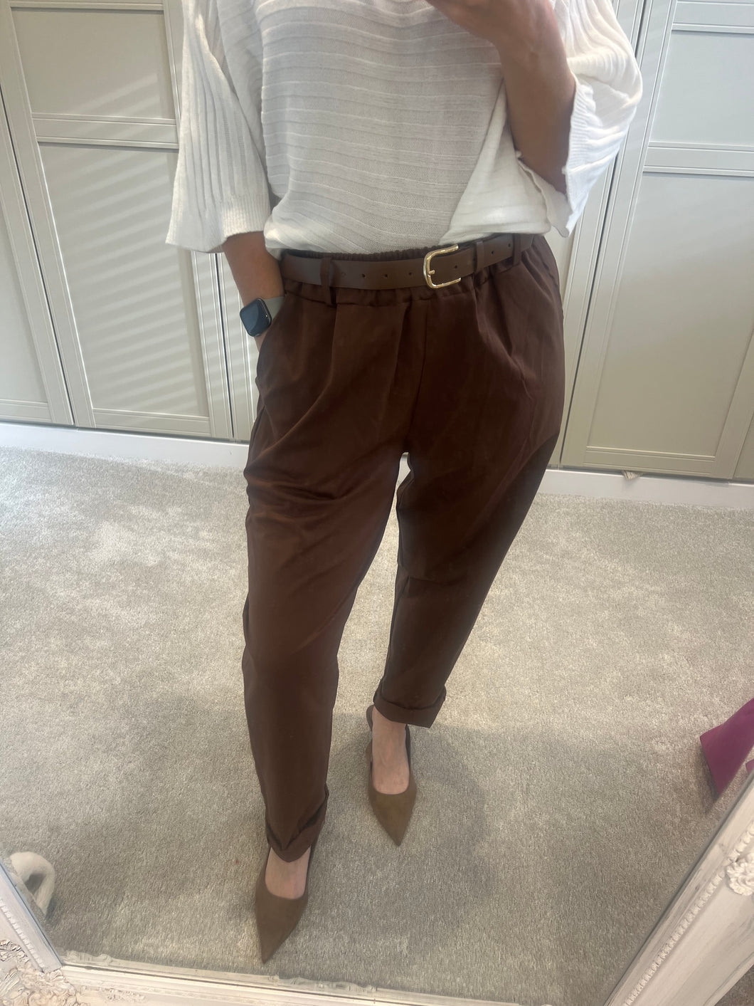 Brown belted trousers
