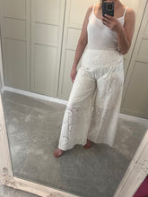 White Broderie Anglaise Wide-Leg Trousers