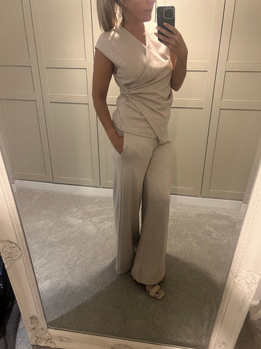 Wide leg oatmeal trousers