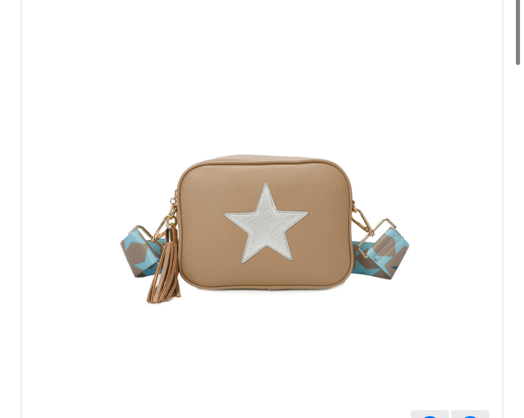 Beige cross body star bag