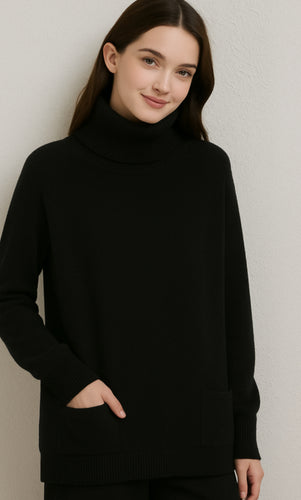 Black roll neck jumper
