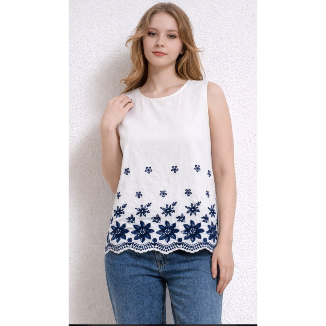 Cotton navy and white vest top