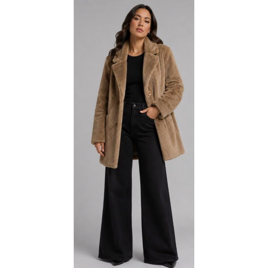 Camel faux fur coat