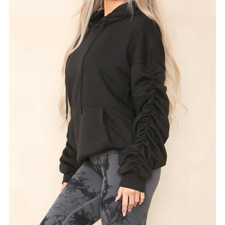 Black ruched sleeve hoody