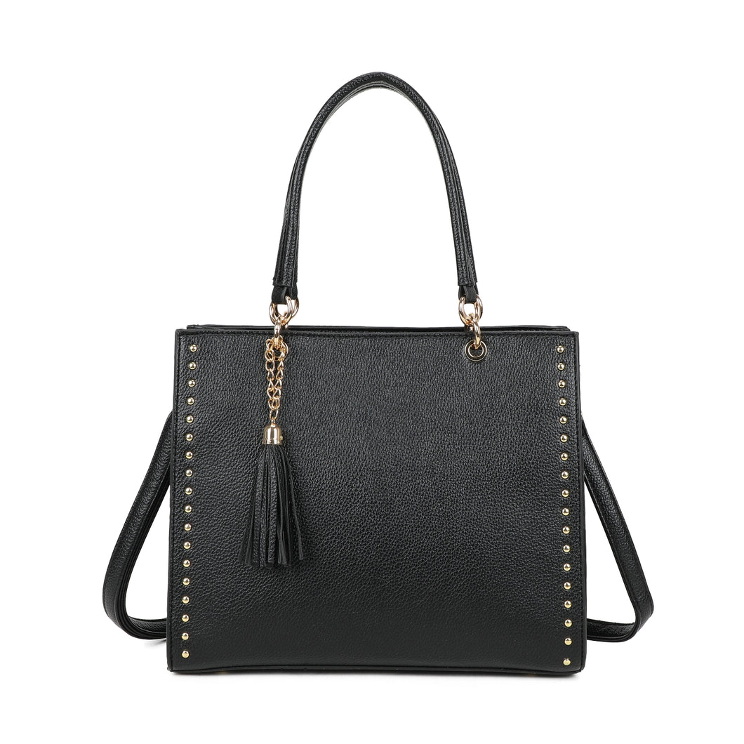 Black studded tote bag
