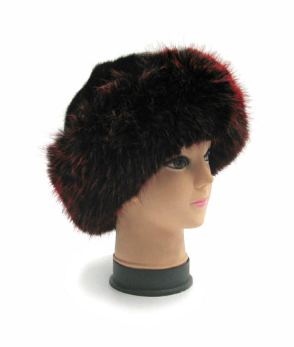 Faux fur red and black russian hat