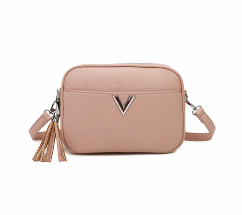 Pink double zip crossbody bag