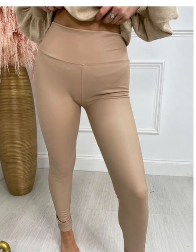 Nude faux leather look high waisted leggings
