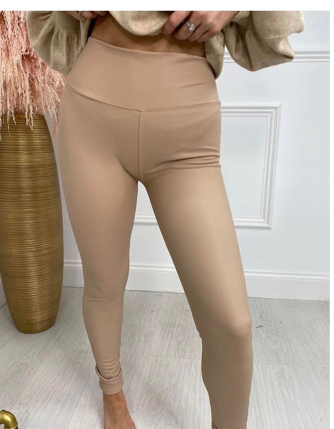 Nude faux leather look high waisted leggings