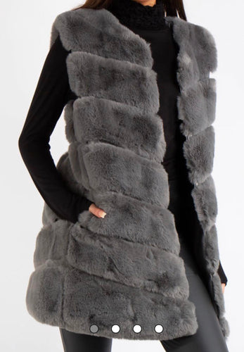 Charcoal grey faux fur gilet PRE ORDER